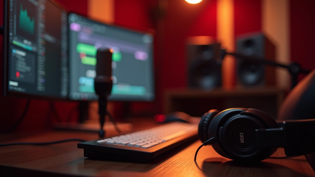 Studio d'enregistrement professionnel avec microphone et équipement audio de qualité